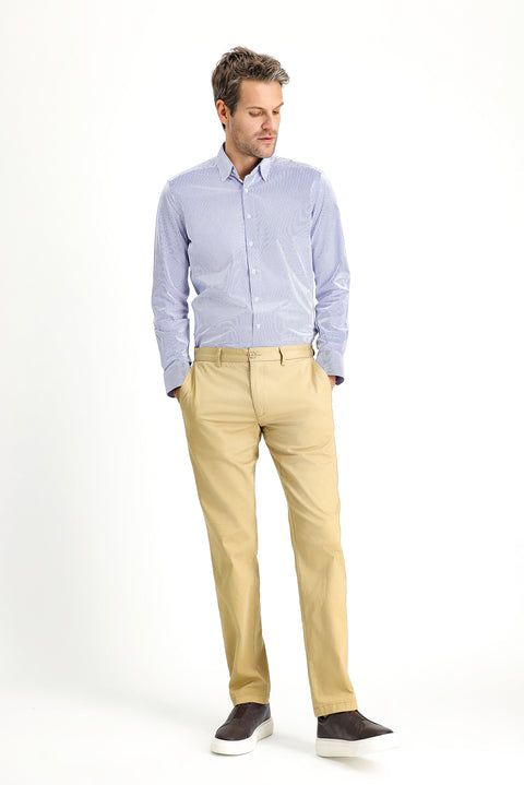 Açık Bej 7 Drop Slim Fit Dar Kesim Likralı Kanvas / Chino Pantolon
