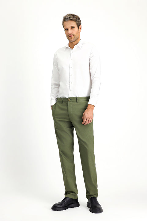 Orta Haki Regular Fit Standart Kesim Likralı Kanvas / Chino Pantolon