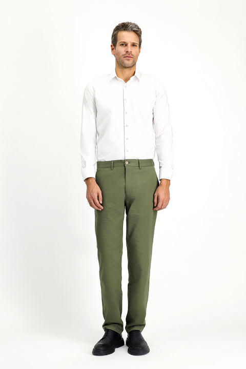 Orta Haki Regular Fit Standart Kesim Likralı Kanvas / Chino Pantolon