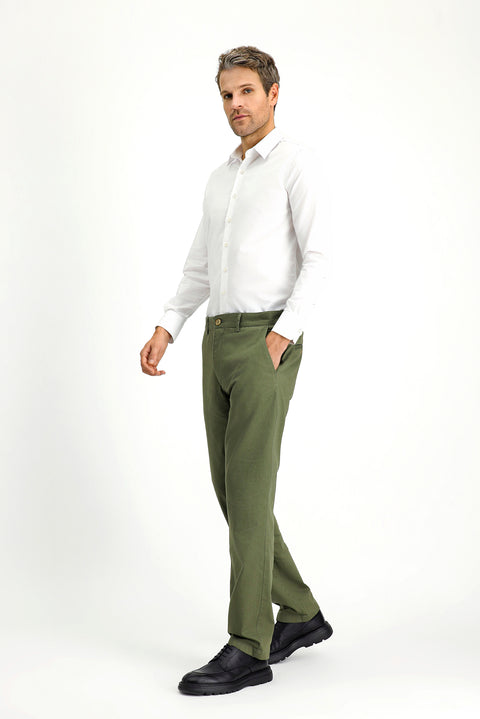 Orta Haki Regular Fit Standart Kesim Likralı Kanvas / Chino Pantolon