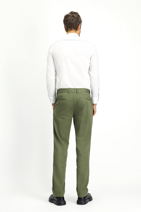 Orta Haki Regular Fit Standart Kesim Likralı Kanvas / Chino Pantolon