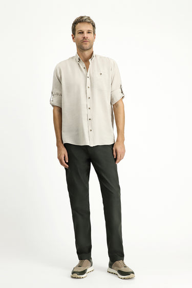 Koyu Haki Regular Fit Likralı Kanvas / Chino Pantolon