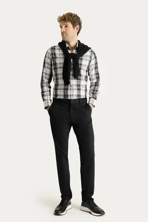 Siyah Regular Fit Standart Kesim Likralı Saten Kanvas / Chino Pantolon