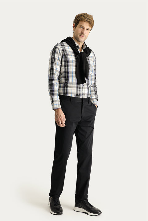Siyah Regular Fit Standart Kesim Likralı Saten Kanvas / Chino Pantolon