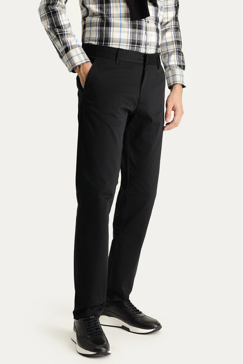 Siyah Regular Fit Standart Kesim Likralı Saten Kanvas / Chino Pantolon