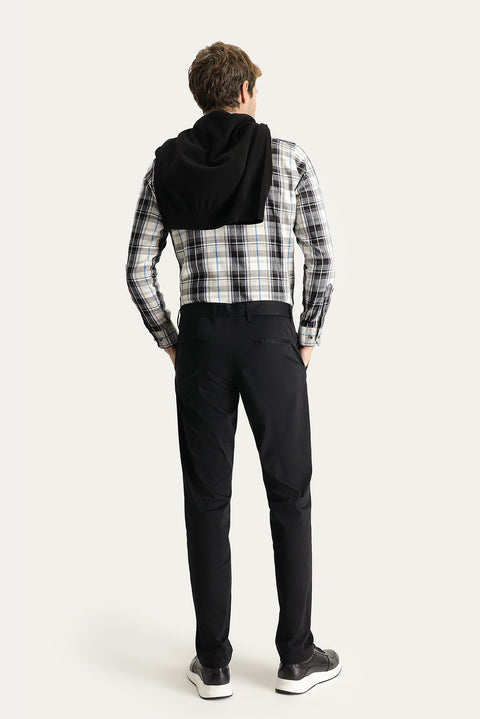 Siyah Regular Fit Standart Kesim Likralı Saten Kanvas / Chino Pantolon