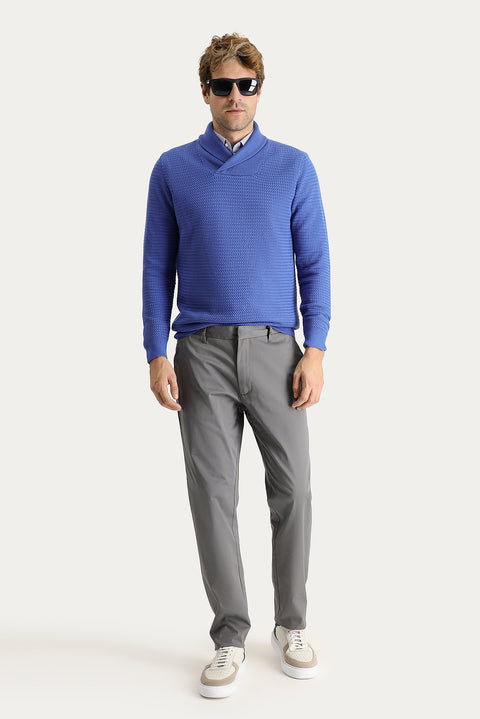 Orta Gri Slim Fit Dar Kesim Likralı Saten Kanvas / Chino Pantolon