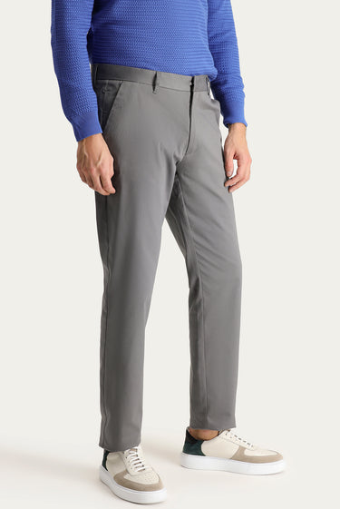  Orta Gri Slim Fit Dar Kesim Likralı Saten Kanvas / Chino Pantolon