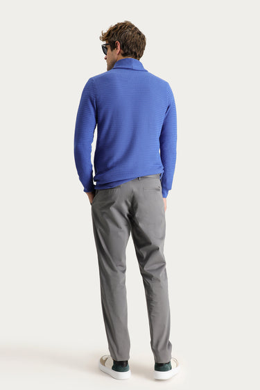  Orta Gri Slim Fit Dar Kesim Likralı Saten Kanvas / Chino Pantolon
