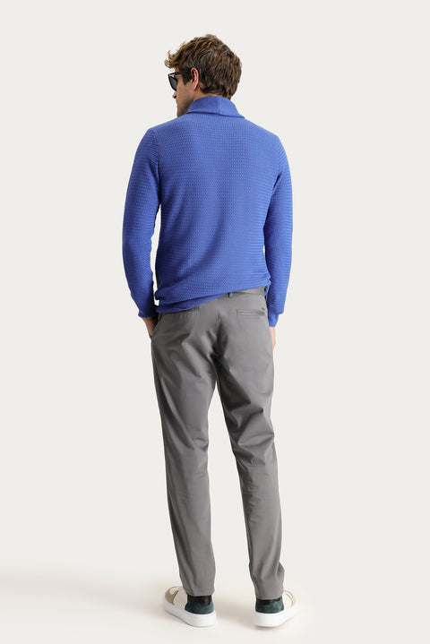 Orta Gri Slim Fit Dar Kesim Likralı Saten Kanvas / Chino Pantolon