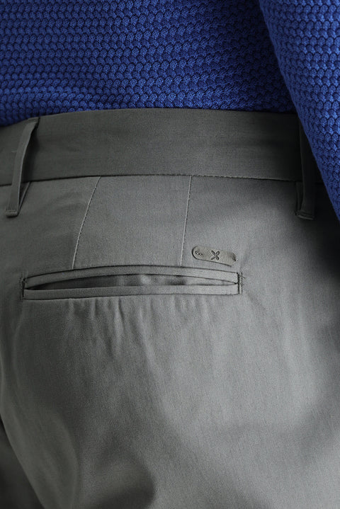 Orta Gri Slim Fit Dar Kesim Likralı Saten Kanvas / Chino Pantolon