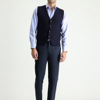 Koyu Lacivert Slim Fit Dar Kesim Likralı Saten Kanvas / Chino Pantolon