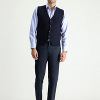 Koyu Lacivert Regular Fit Standart Kesim Likralı Saten Kanvas / Chino Pantolon