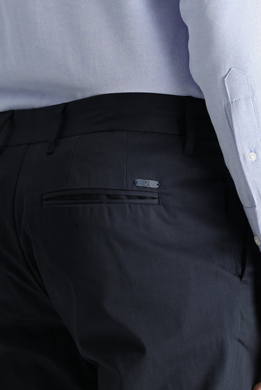 Koyu Lacivert Slim Fit Dar Kesim Likralı Saten Kanvas / Chino Pantolon