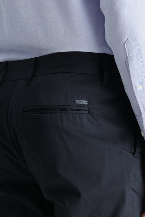 Koyu Lacivert Regular Fit Standart Kesim Likralı Saten Kanvas / Chino Pantolon
