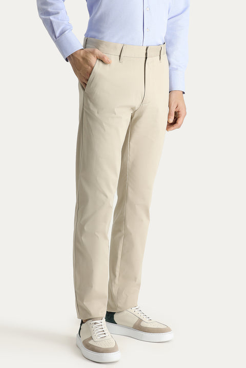 Sand Regular Fit Standard Cut Lycra Sateen Canvas / Chino Trousers