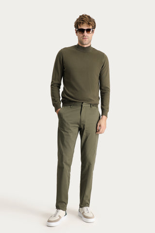  Yağ Yeşili-Olive 6 Drop Regular Fit Standart Kesim Likralı Saten Kanvas / Chino Pantolon