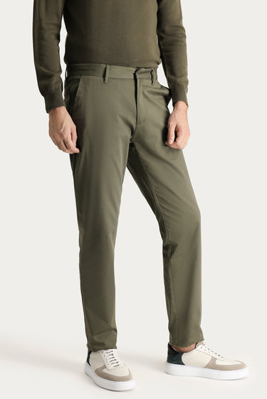 Yağ Yeşili-Olive Regular Fit Likralı Saten Kanvas / Chino Pantolon