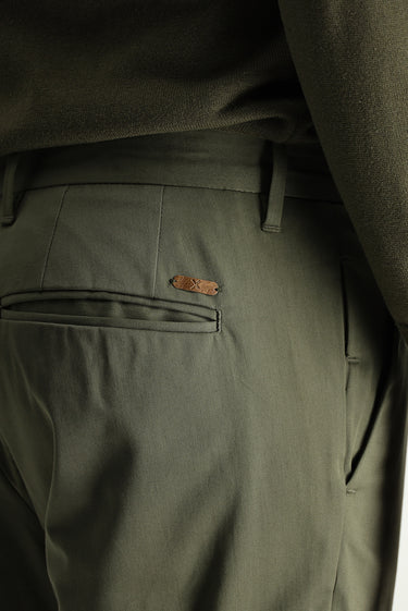 Yağ Yeşili-Olive Regular Fit Likralı Saten Kanvas / Chino Pantolon