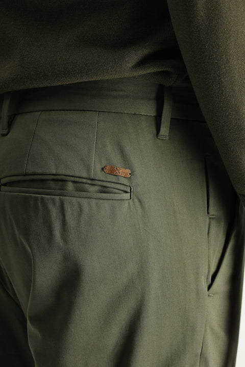 Olive Green-Olive Slim Fit Stretch Sateen Canvas / Chino Trousers