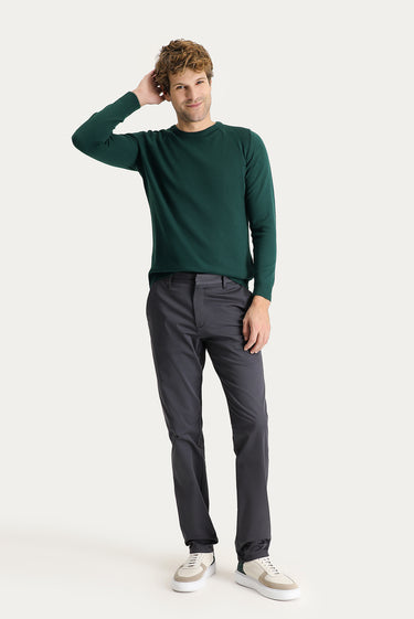  Orta Antrasit Slim Fit Dar Kesim Likralı Saten Kanvas / Chino Pantolon