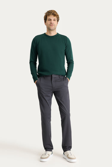 Orta Antrasit Regular Fit Likralı Saten Kanvas / Chino Pantolon