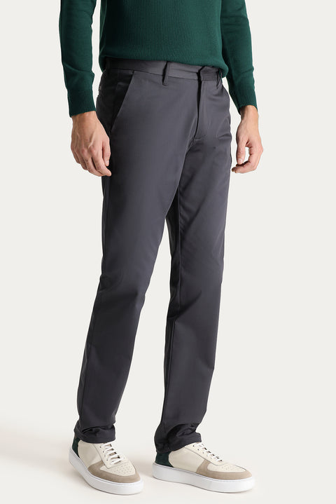 Medium Anthracite Regular Fit Standard Cut Lycra Sateen Canvas / Chino Trousers