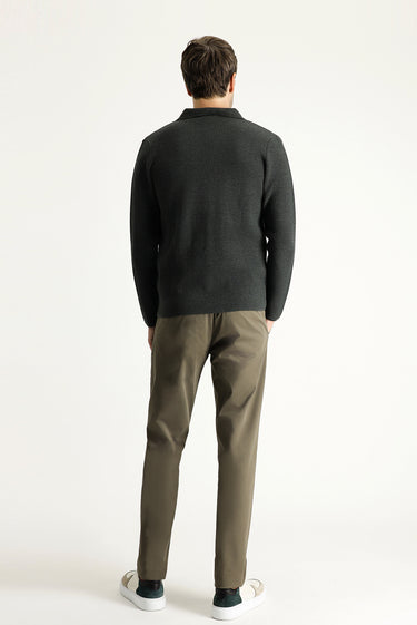  Koyu Vizon Slim Fit Dar Kesim Likralı Saten Kanvas / Chino Pantolon