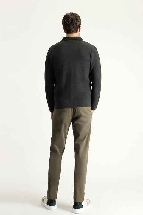 Koyu Vizon Relaxed Fit Rahat Kesim Likralı Saten Kanvas / Chino Pantolon