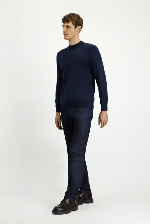 Light Navy Regular Fit Standard Cut Lycra Sateen Canvas / Chino Trousers