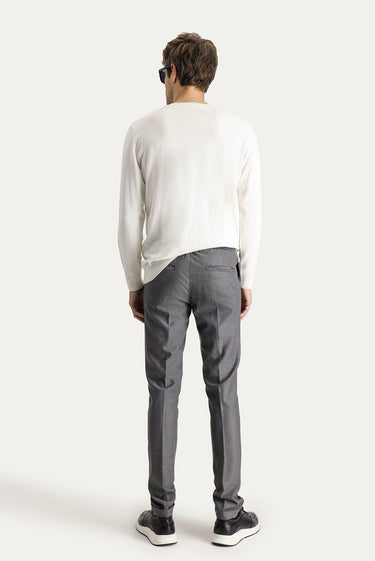 Orta Füme Slim Fit Dar Kesim Beli Lastikli İpli Desenli Likralı Pantolon