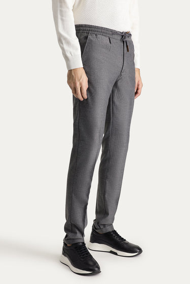 Orta Füme Slim Fit Dar Kesim Beli Lastikli İpli Desenli Likralı Pantolon