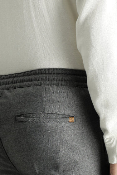 Orta Füme Slim Fit Dar Kesim Beli Lastikli İpli Desenli Likralı Pantolon