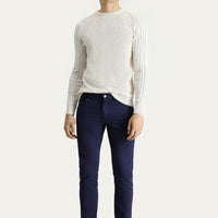 Koyu Lacivert 7 Drop Slim Fit Dar Kesim Desenli Likralı Kanvas / Chino Pantolon