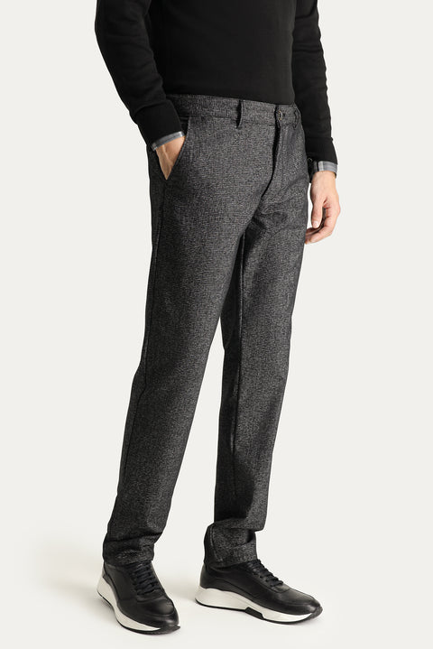 Siyah Regular Fit Standart Kesim Desenli Likralı Kanvas / Chino Pantolon
