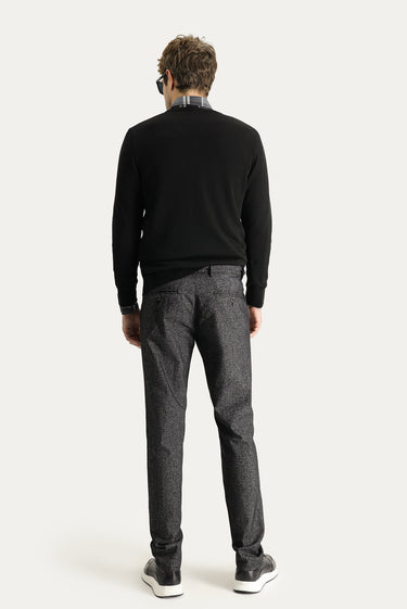 Siyah Regular Fit Desenli Likralı Kanvas / Chino Pantolon
