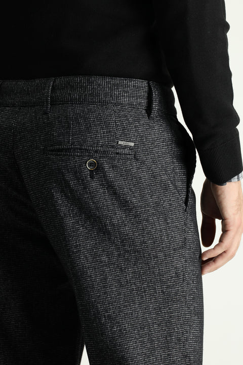 Siyah Regular Fit Standart Kesim Desenli Likralı Kanvas / Chino Pantolon