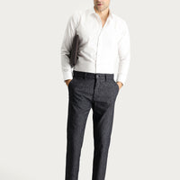 Koyu Lacivert Regular Fit Desenli Likralı Kanvas / Chino Pantolon