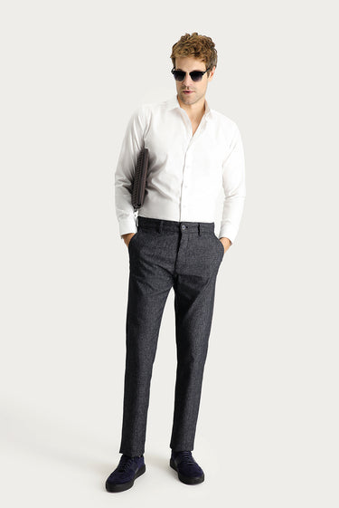 Koyu Lacivert Regular Fit Desenli Likralı Kanvas / Chino Pantolon