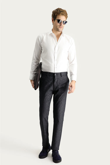 Koyu Lacivert Regular Fit Desenli Likralı Kanvas / Chino Pantolon