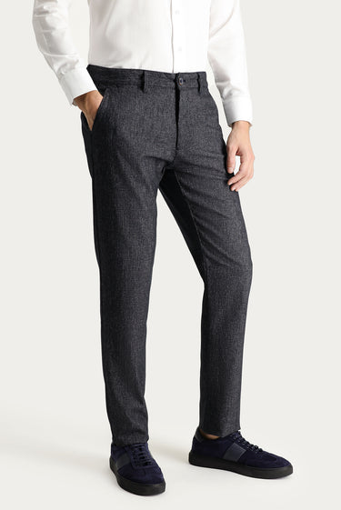 Koyu Lacivert Regular Fit Desenli Likralı Kanvas / Chino Pantolon