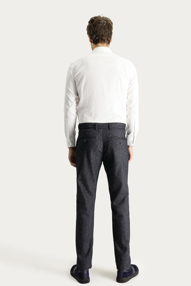 Koyu Lacivert Regular Fit Desenli Likralı Kanvas / Chino Pantolon