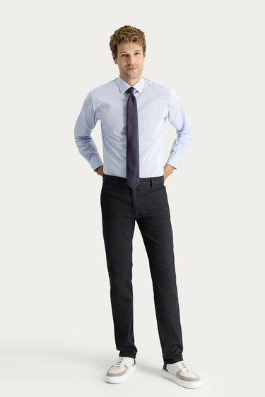 Siyah Slim Fit Dar Kesim Desenli Likralı Kanvas / Chino Pantolon