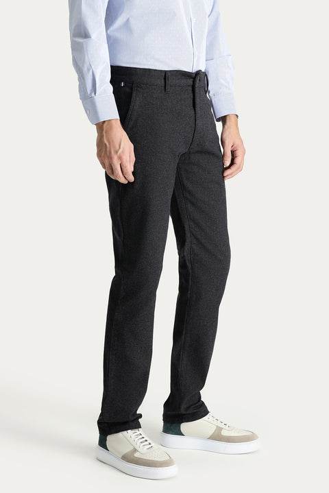 Black Slim Fit Narrow Cut Patterned Lycra Canvas / Chino Trousers