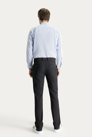 Siyah Slim Fit Dar Kesim Desenli Likralı Kanvas / Chino Pantolon