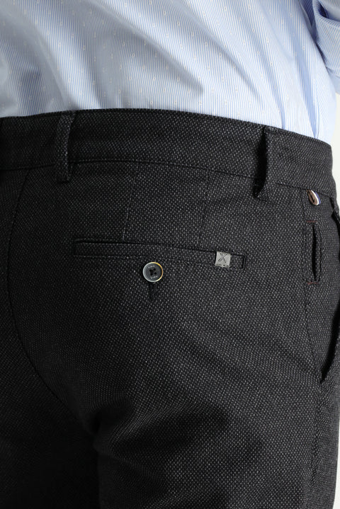 Men's Black Regular Fit Standard Cut Patterned Lycra Canvas / Chino Trousers