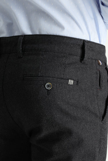 Siyah Slim Fit Dar Kesim Desenli Likralı Kanvas / Chino Pantolon