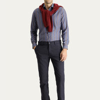 Koyu Lacivert Slim Fit Dar Kesim Desenli Likralı Kanvas / Chino Pantolon