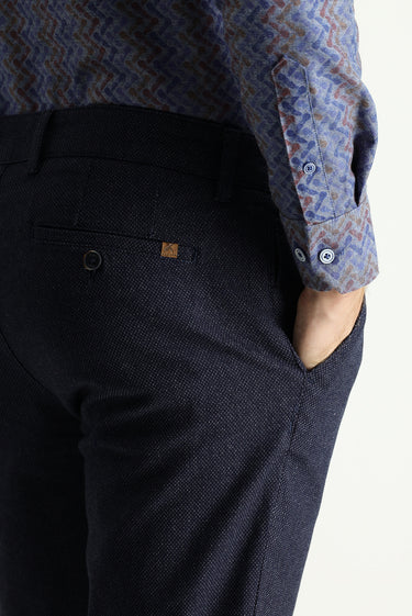 Koyu Lacivert Regular Fit Desenli Likralı Kanvas / Chino Pantolon