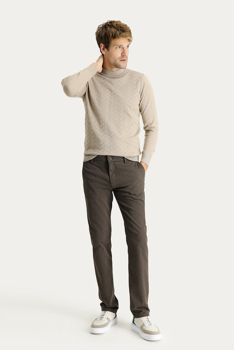 Dark Green Slim Fit Patterned Stretch Canvas / Chino Trousers